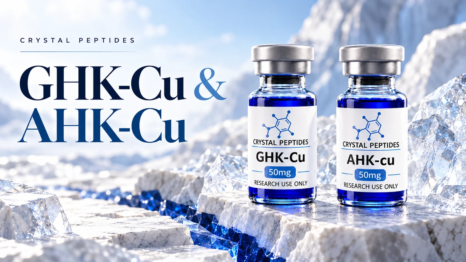 Redaktionelle Produktillustration: GHK-Cu / AHK-Cu — Crystal Peptides.
